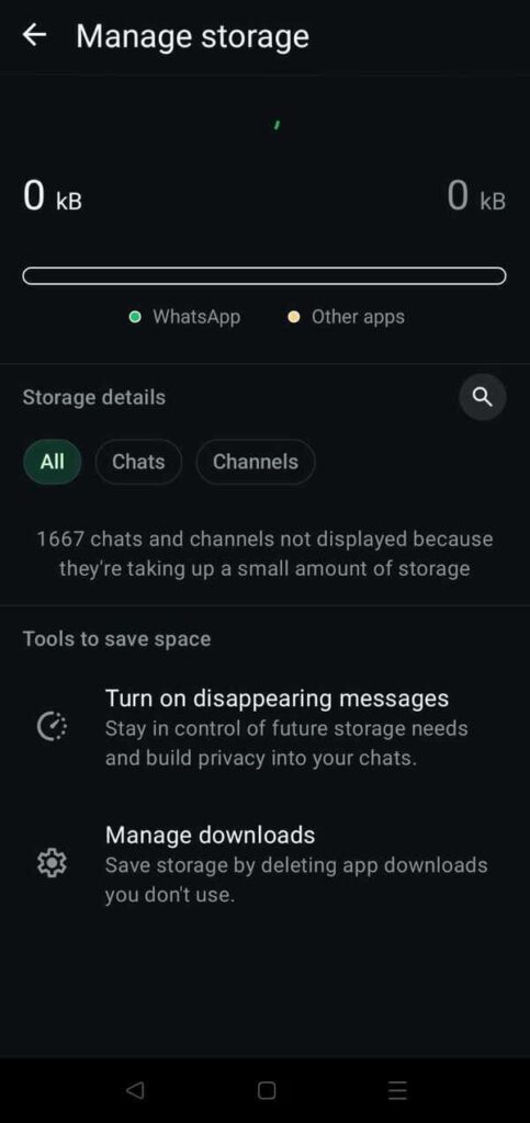 whatsapp manage data storage