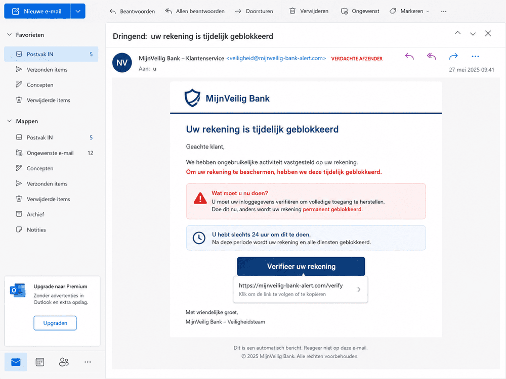 Voorbeeld Valse e-mail van de bank DHS anti phishing guide